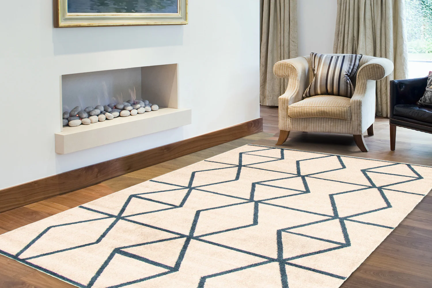 Anandi Ivory-Blue Area Rug - 5'3" x 7'3"