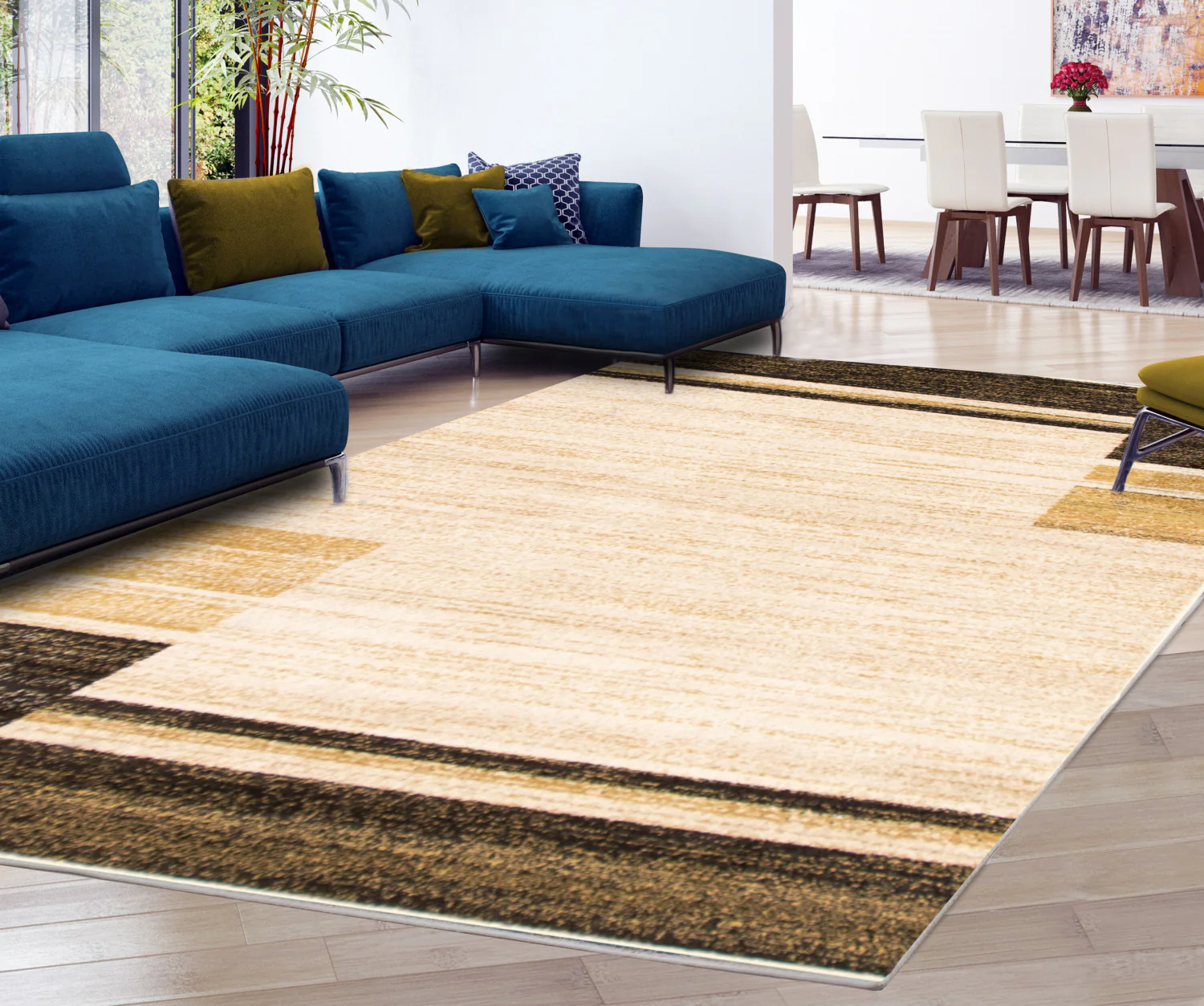Aya Ivory-Brown Area Rug - 5'3" x 7'3"