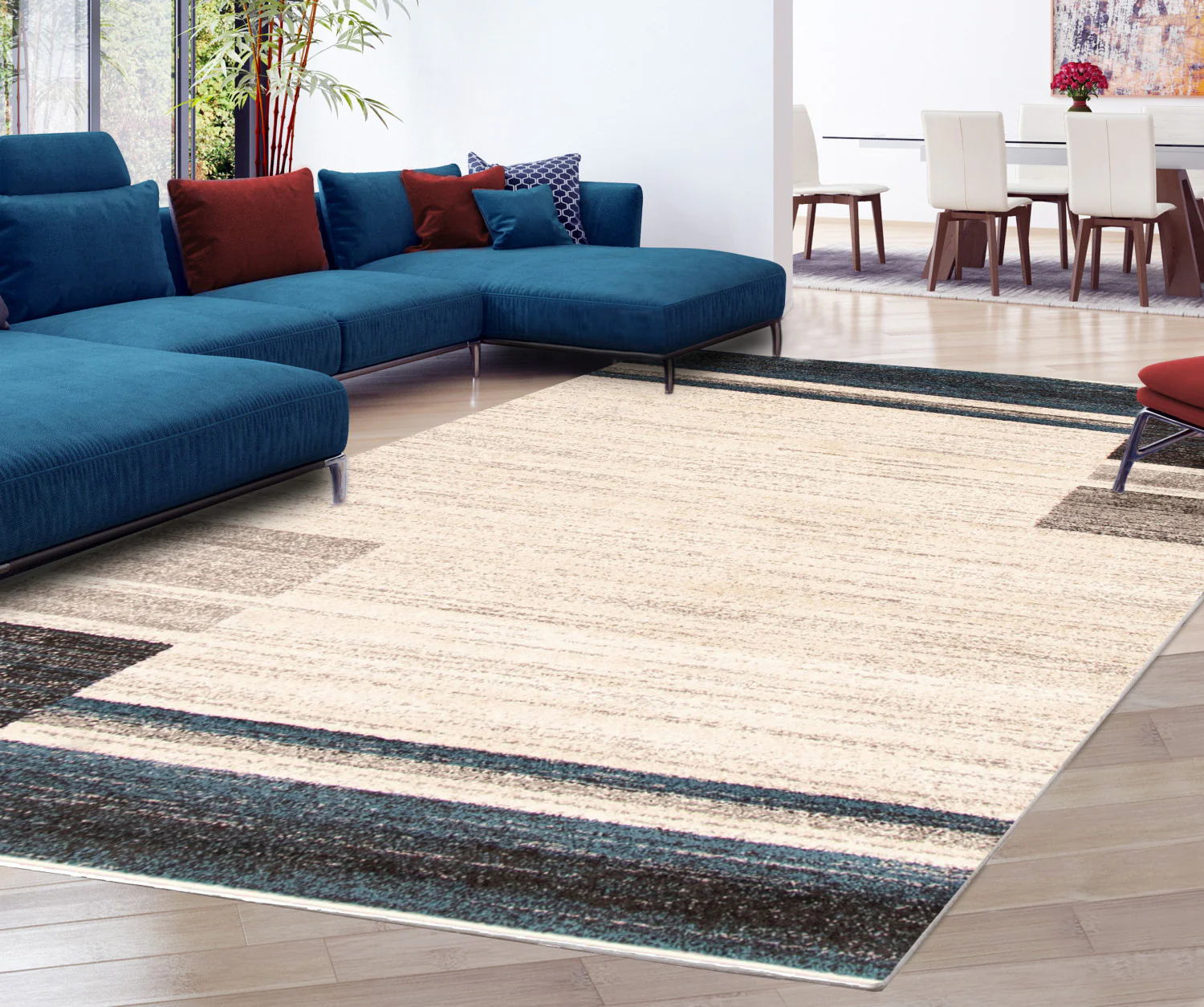 Aya Ivory-Blue Area Rug - 7'10" x 10'2"