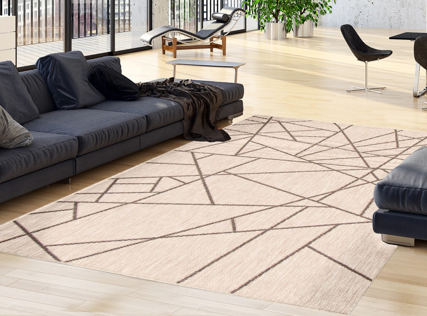 Sadie Abstract Silver-Black Area Rug - 7'10" x 10'2"