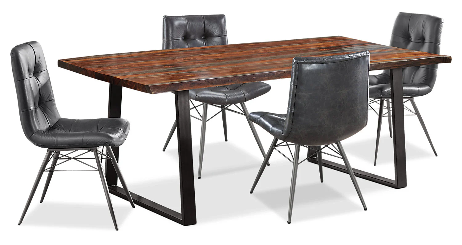 Bowery 5pc Dining Set with Table & 4 Avis Chairs, Sheesham Wood, Metal, 80"W - Brown
