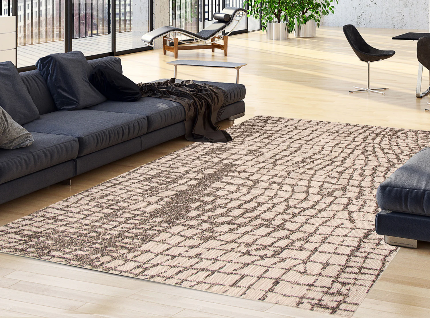 Sadie Safari Silver-Black Area Rug - 3'11" x 5'7"