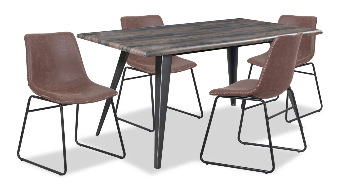 Amos 5pc Dining Set with Table & 4 Chairs, Metal, 60"W - Brown