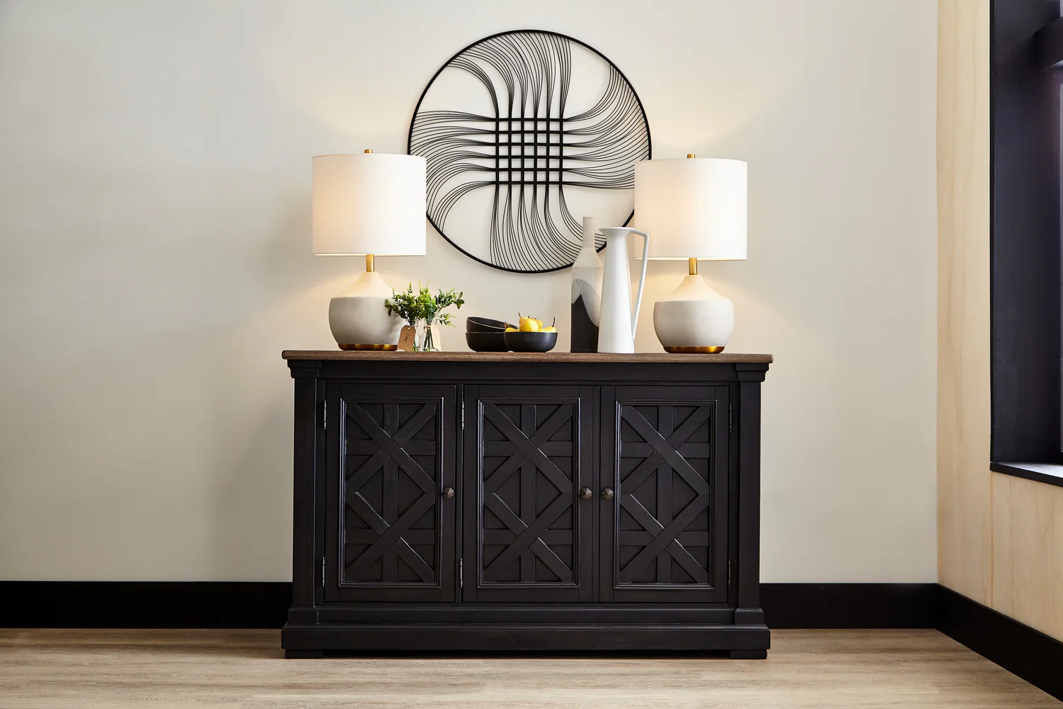 Isla Dining Server with Storage, 57.8"W - Rustic Black