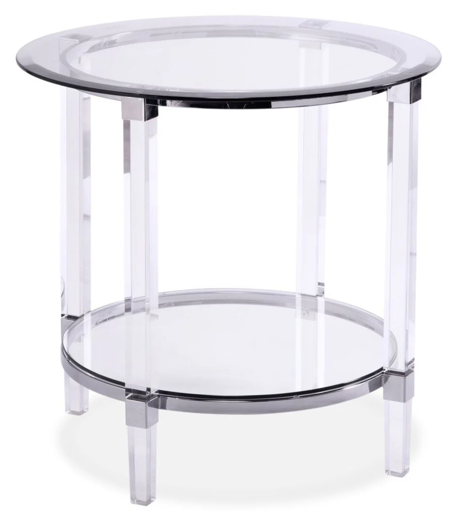 Enzo 24" Glam Round End Table with Shelf - Glass Top with Metal and Acrylic Base