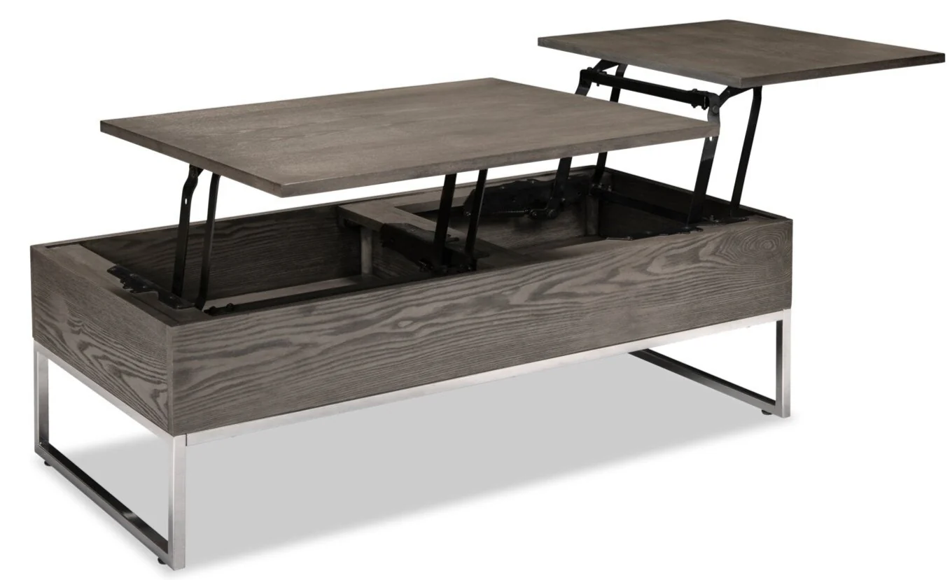 Echo 47.25" Modern Lift Top Coffee Table with Storage - Brown with Silver Metal Legs