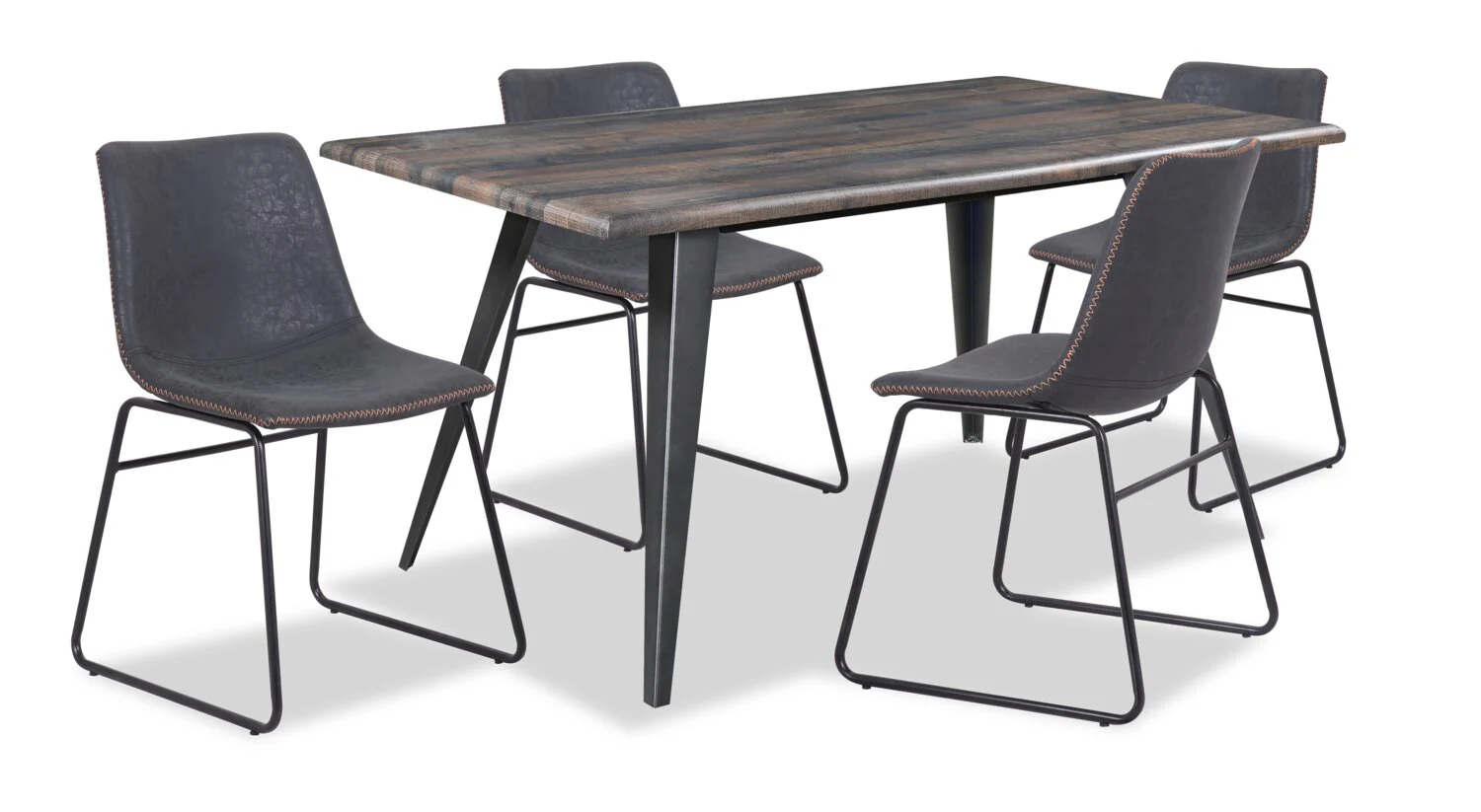 Amos 5pc Dining Set with Table & 4 Chairs, Metal, 60"W - Grey