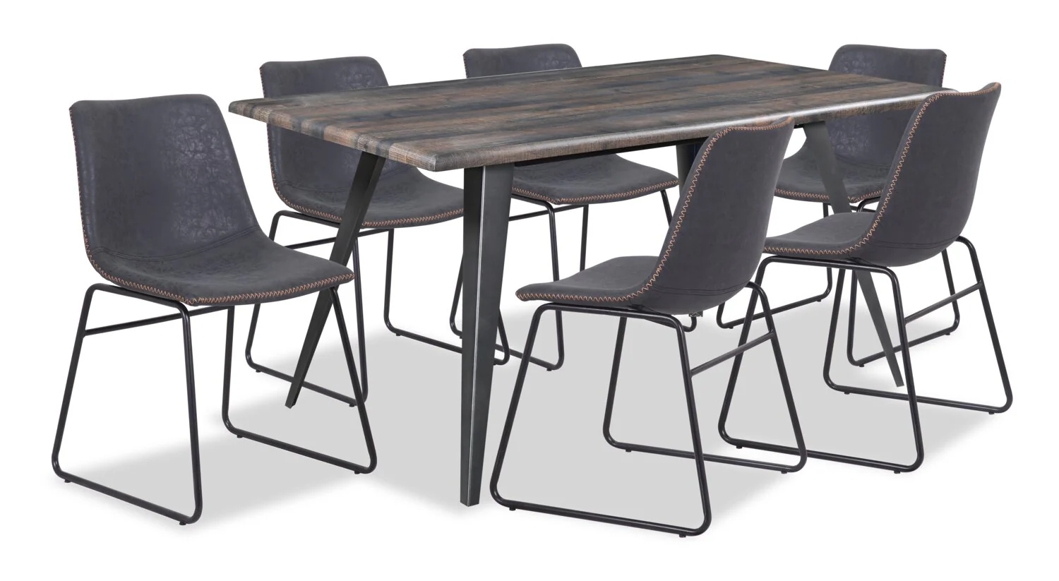 Amos 7pc Dining Set with Table & 6 Chairs, Metal, 60"W - Grey