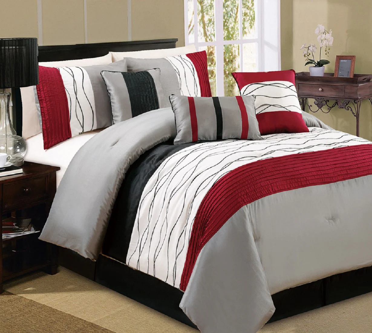 Chincha 7-Piece King Comforter Set - Red
