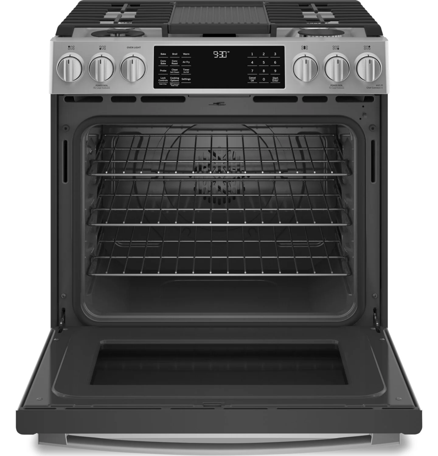 1252-profile-5-6-cu-ft-smart-dual-fuel-range-with-true-european-convection-stainless-steel-fingerprint-resistant-pc2s930ypfs-1.webp Profile 5.6 Cu. Ft. Smart Dual Fuel Range with True European Convection - Stainless Steel Fingerprint Resistant - PC2S930YPFS