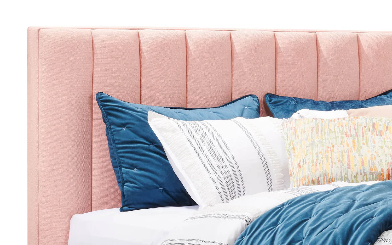 Kort & Co. Rain Upholstered Platform Bed in Pink Fabric, Tufted - Queen Size