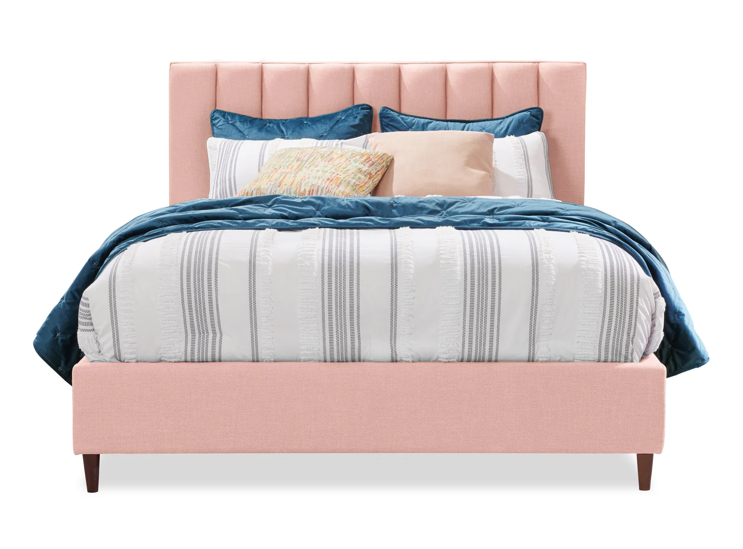 Kort & Co. Rain Upholstered Platform Bed in Pink Fabric, Tufted - Full Size
