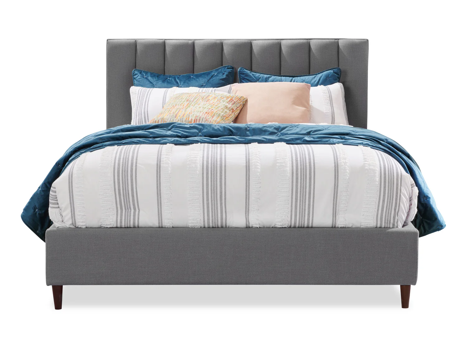 Kort & Co. Rain Upholstered Platform Bed in Grey Fabric, Tufted - Full Size