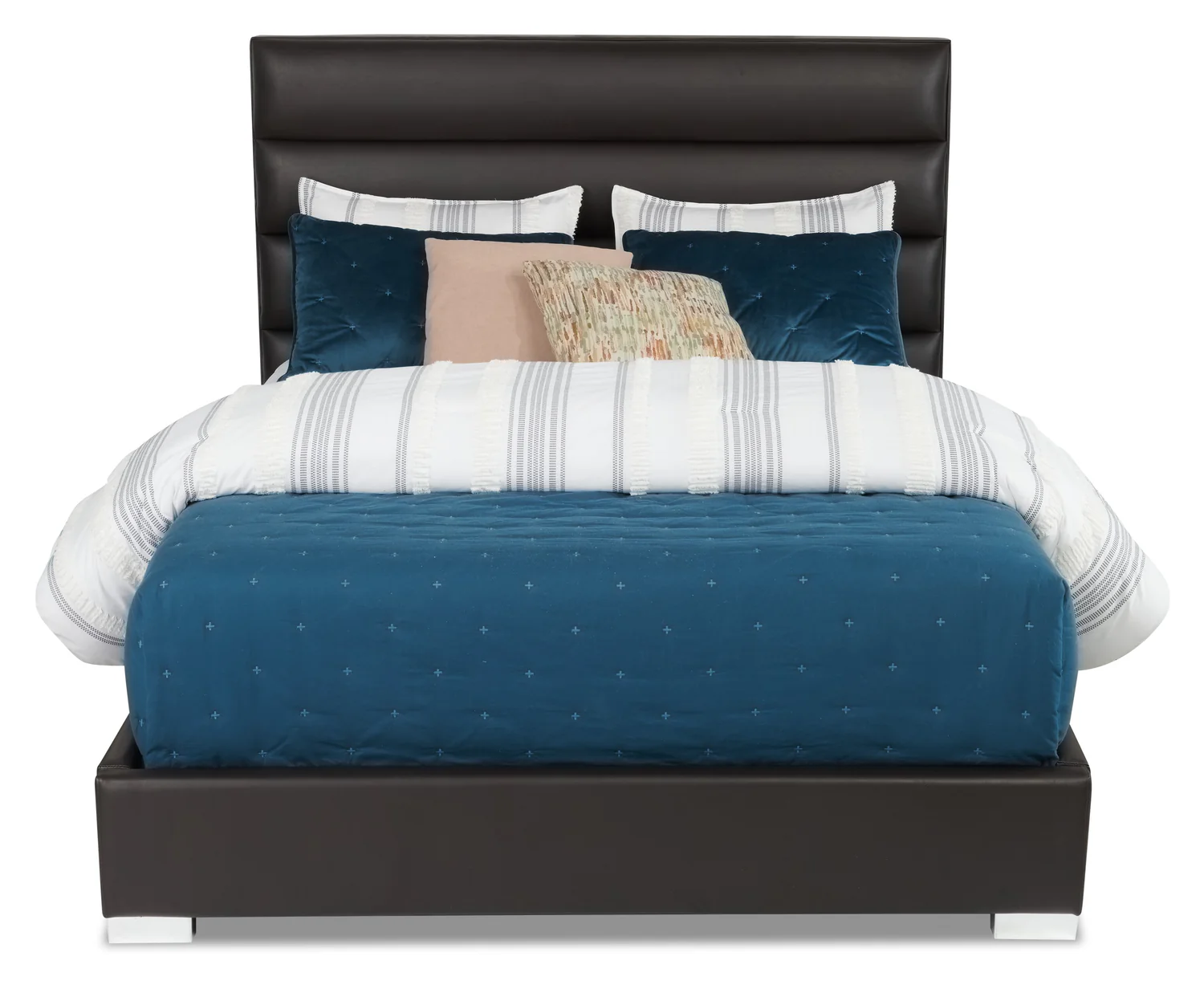 Kort & Co. Clay Upholstered Platfom Bed in Brown Vegan-Leather Fabric, Tufted - Queen Size