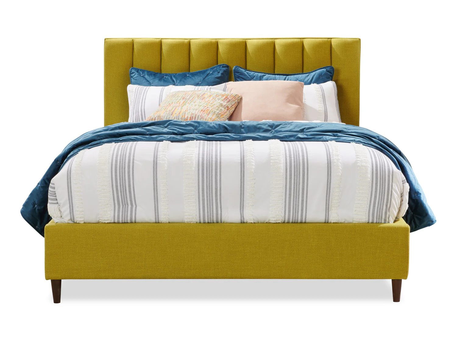 Kort & Co. Rain Upholstered Platform Bed in Green Fabric, Tufted - King Size