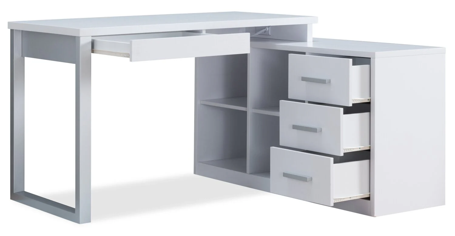 Owen 55" Reversible Corner Office Desk with 4-Drawers & Cubbies - White
