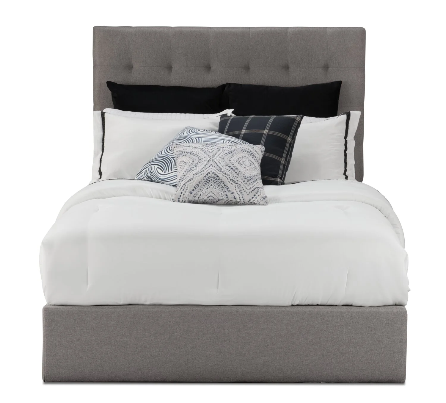 Jace Upholstered Storage Platform Bed in Taupe Fabric, Tufted - Full Size