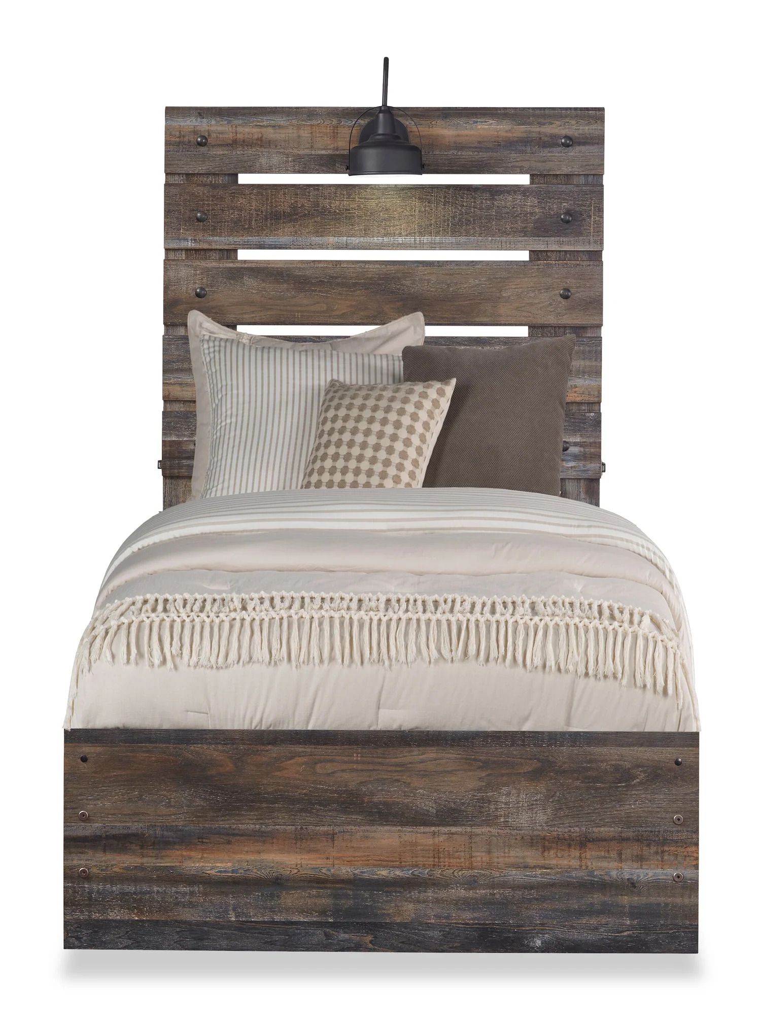 Abby Panel Bed with Headboard & Frame for Kids, LED, USB, Brown - Twin Size