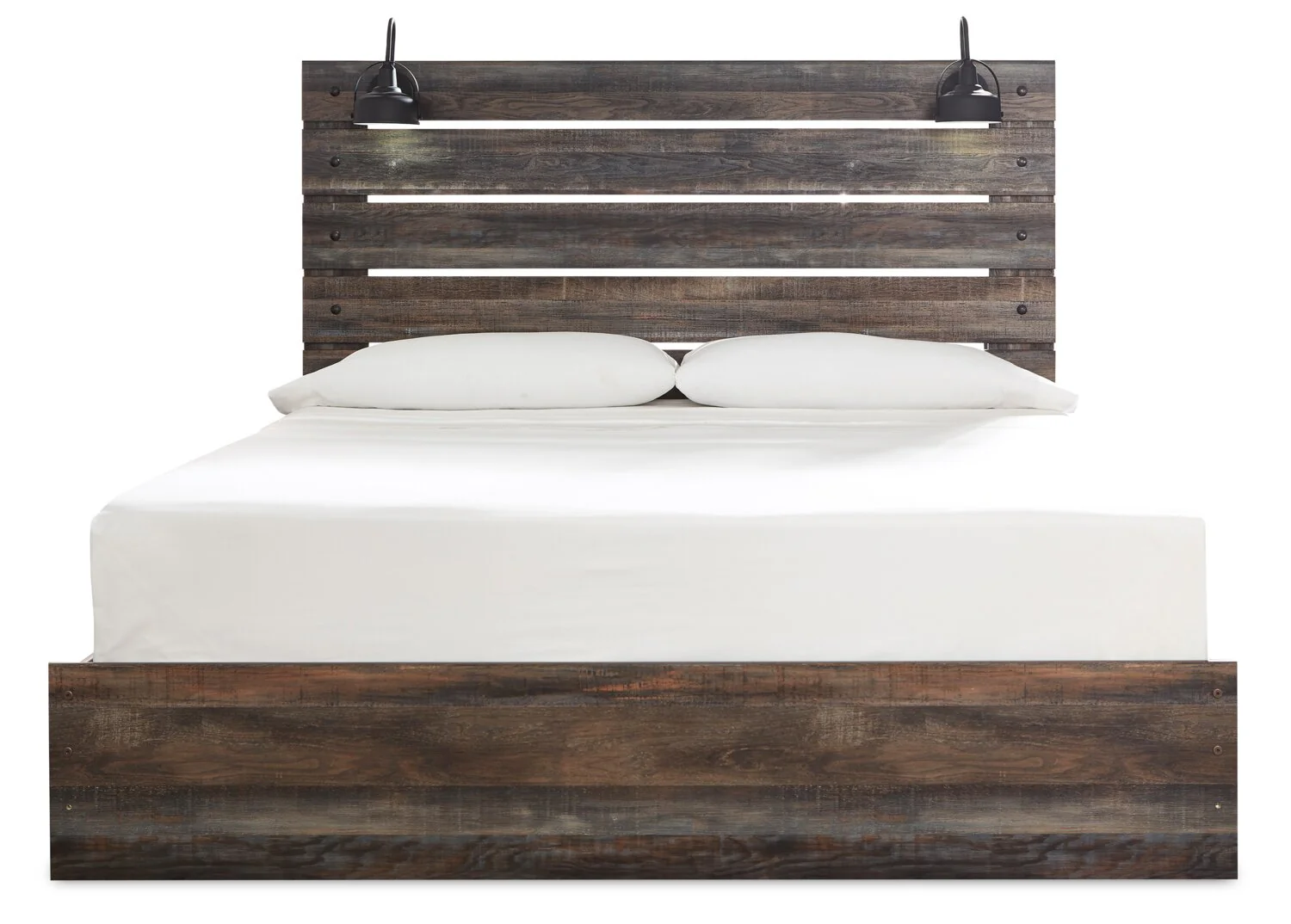 Abby Panel Bed with Headboard & Frame, LED, USB, Brown - King Size