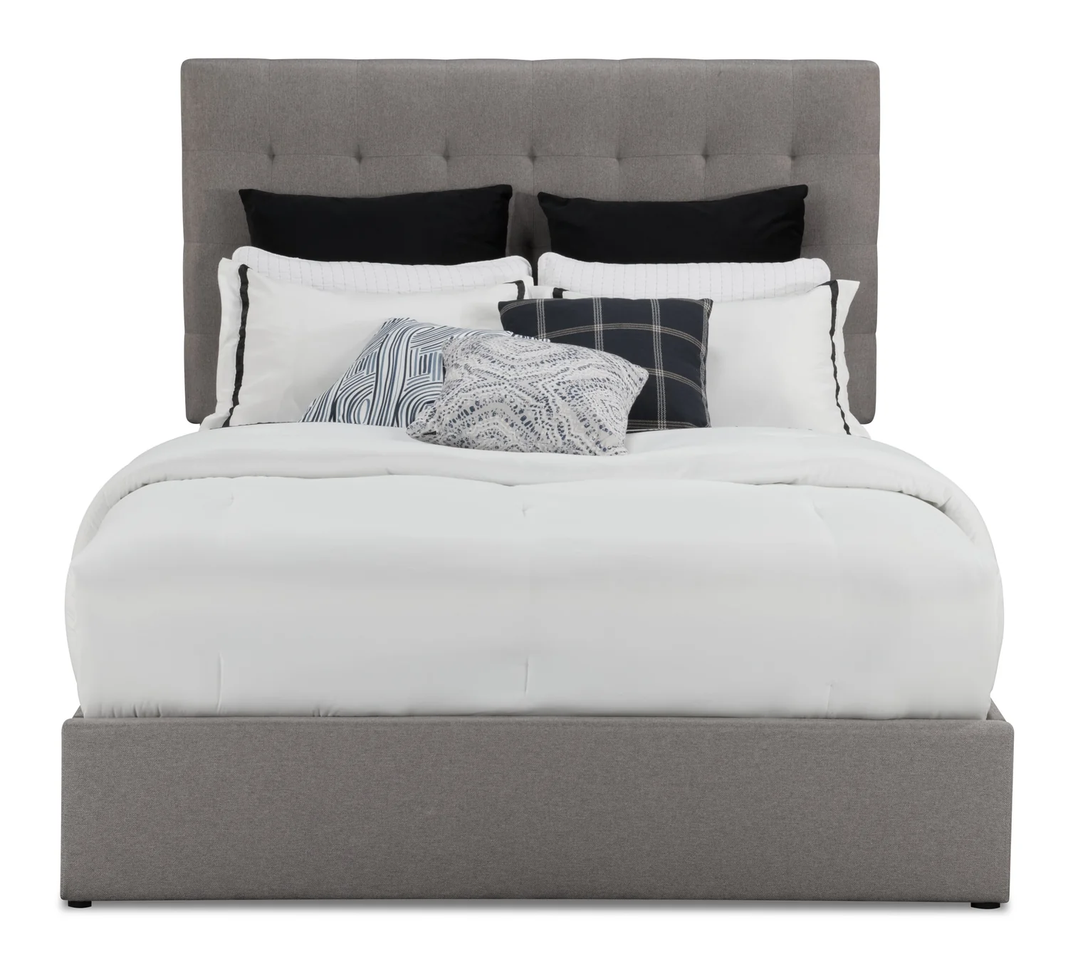 Jace Upholstered Storage Platform Bed in Taupe Fabric, Tufted - Queen Size