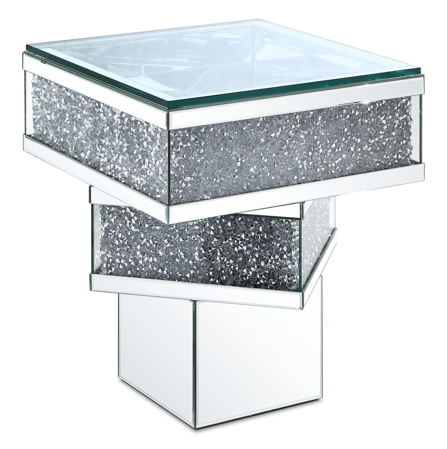 Rosie 20" Glam Mirror & Glass Top End Table - Silver Metal with Diamond Look Legs