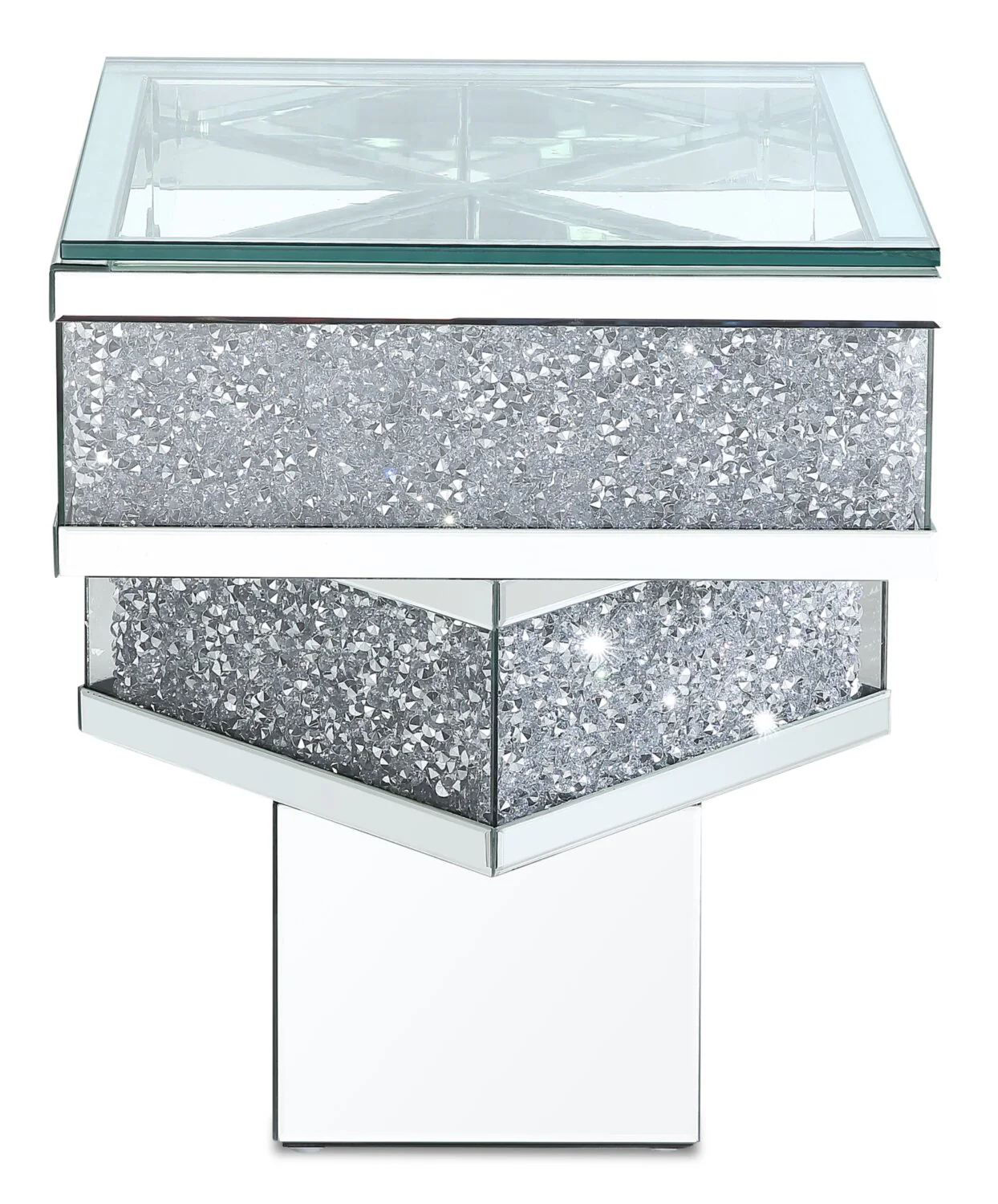 Rosie 20" Glam Mirror & Glass Top End Table - Silver Metal with Diamond Look Legs