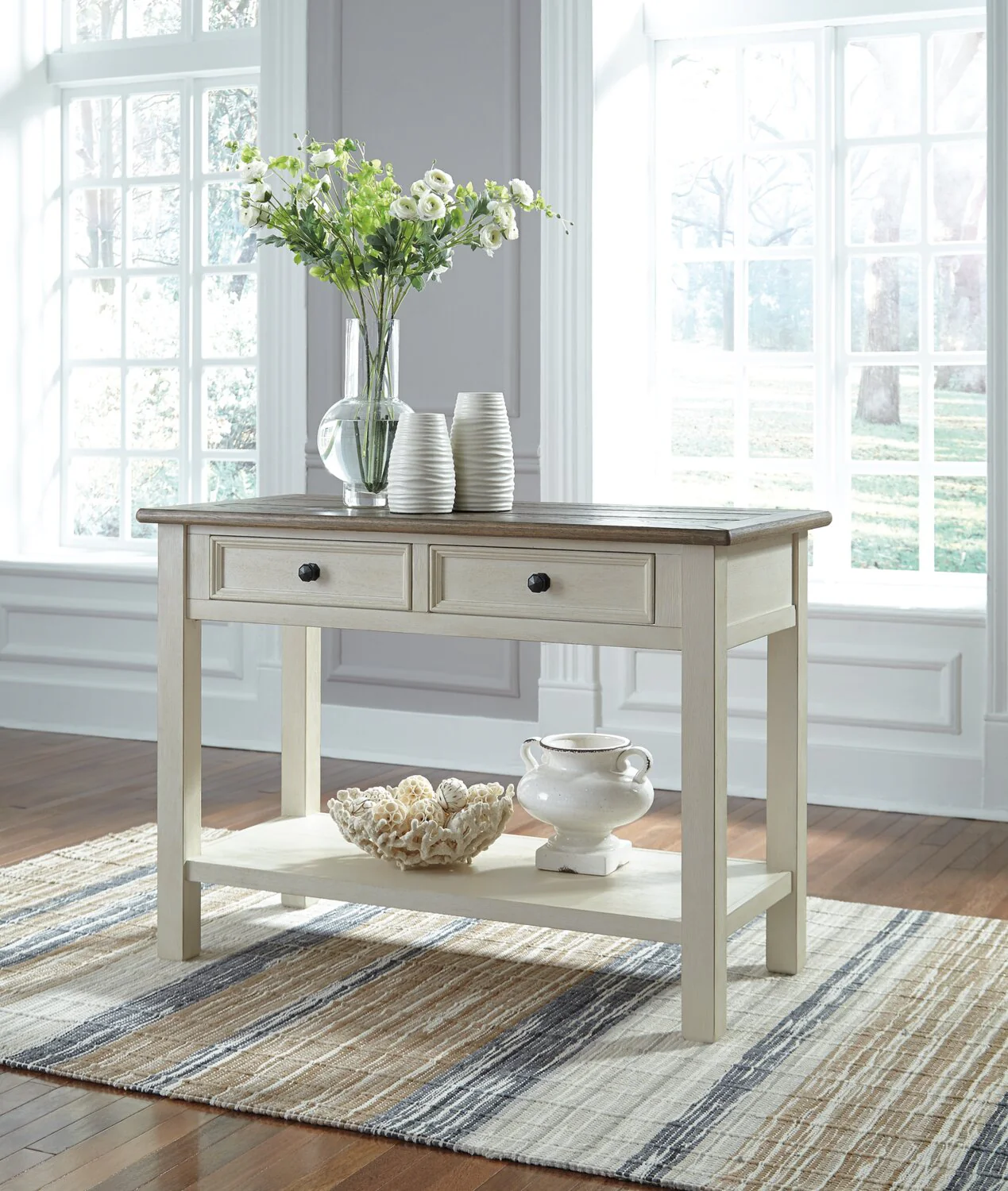 Colby 46" Rustic Sofa Table with Storage and Shelf - Two Tone Wood