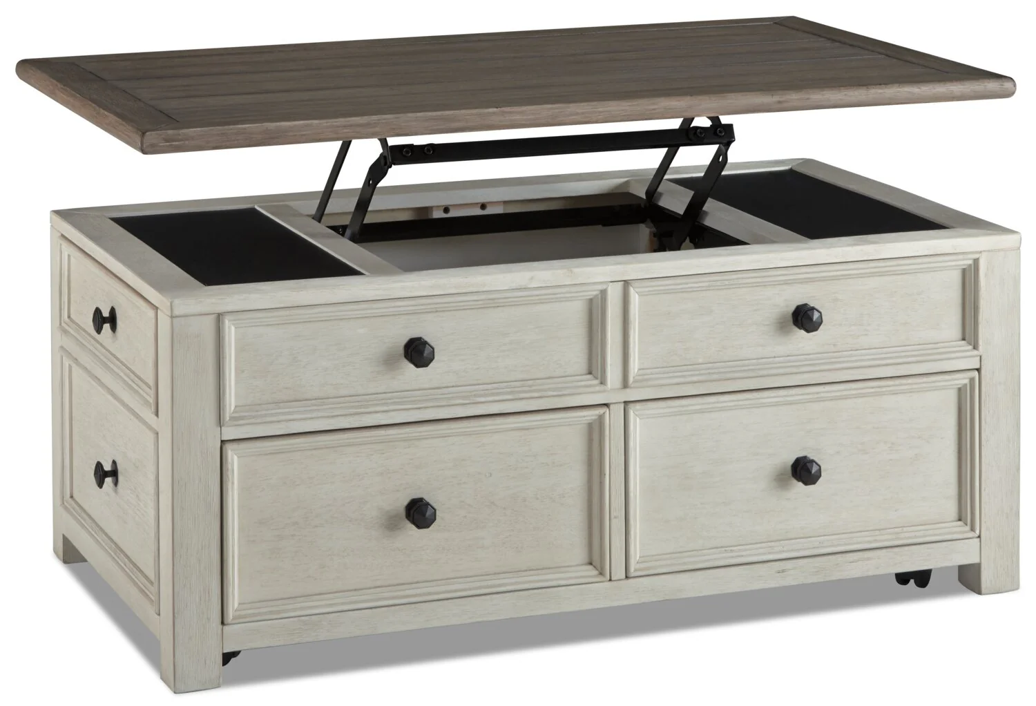 Colby 46" Rustic Lift Top Coffee Table with Storage and Casters - Two Tone Wood