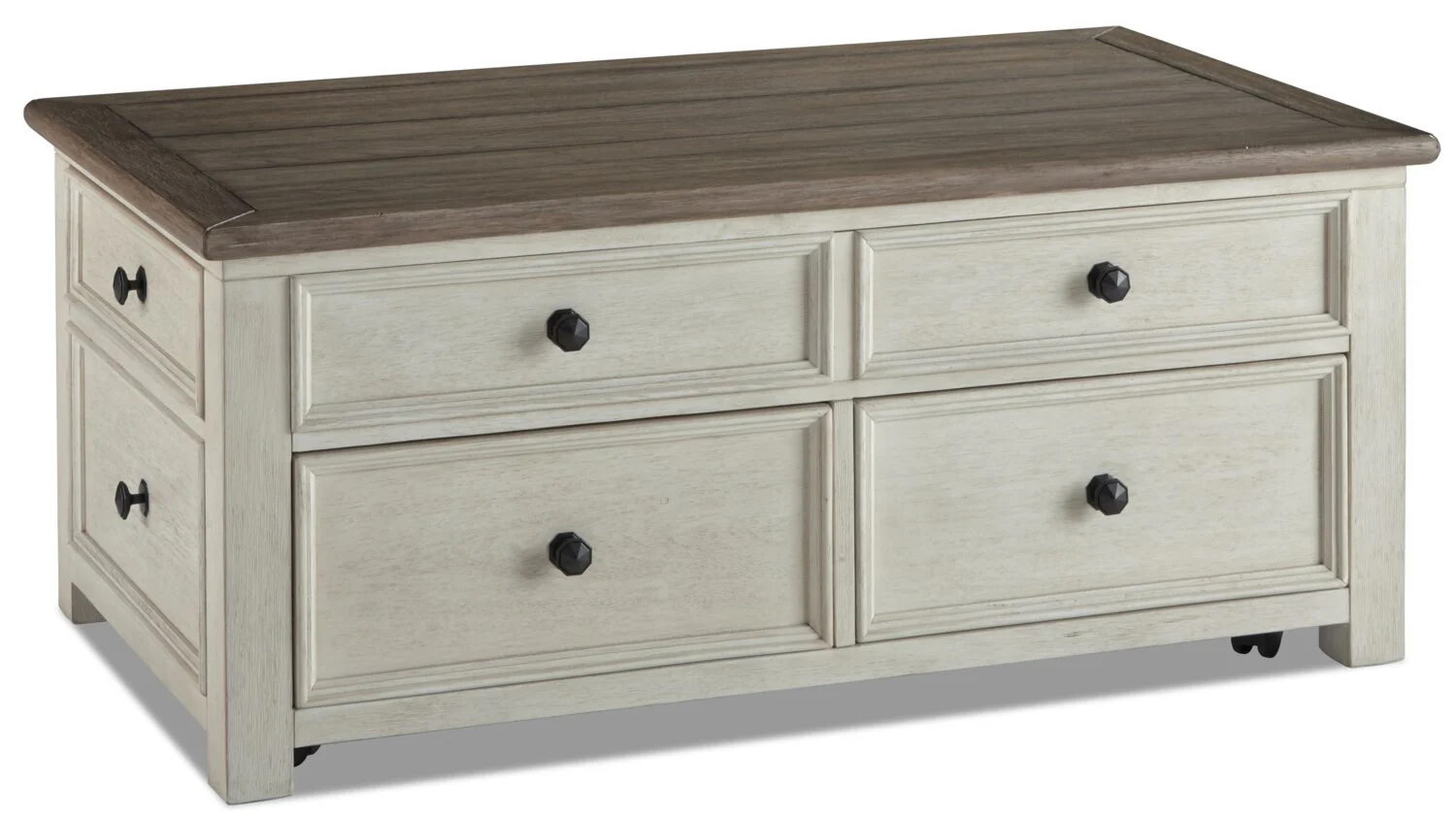 Colby 46" Rustic Lift Top Coffee Table with Storage and Casters - Two Tone Wood
