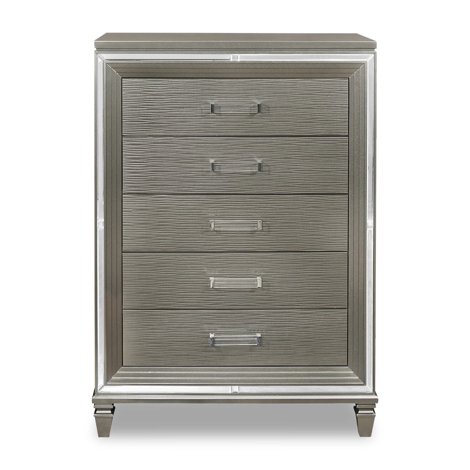 Max Bedroom Chest of Drawers, 5-Drawer, 38"W x 54.3"H, Glam - Silver