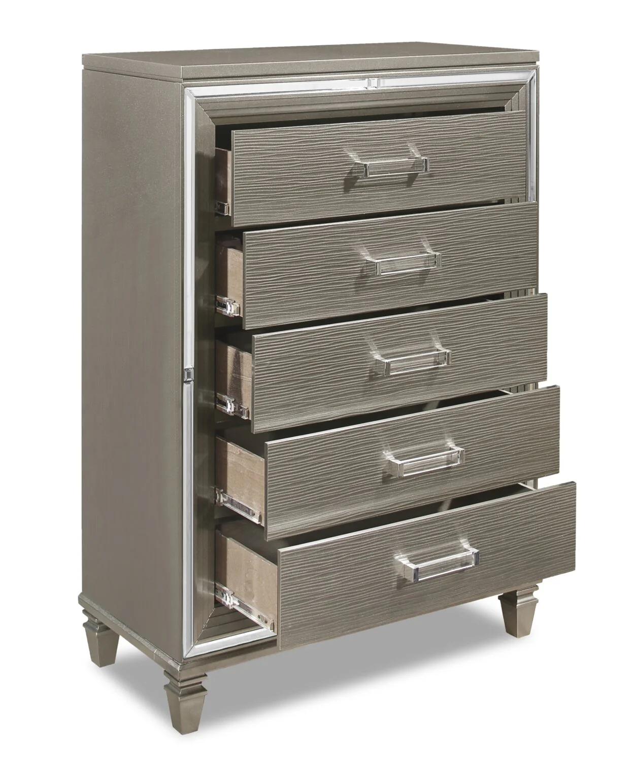 Max Bedroom Chest of Drawers, 5-Drawer, 38"W x 54.3"H, Glam - Silver