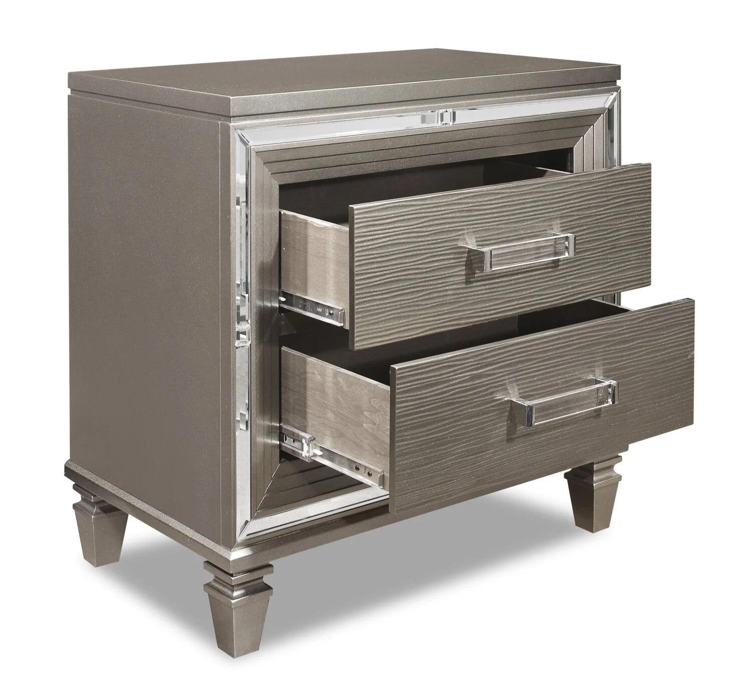 Max Bedside 2-Drawer Nightstand, 30"W x 30"H, Glam - Silver