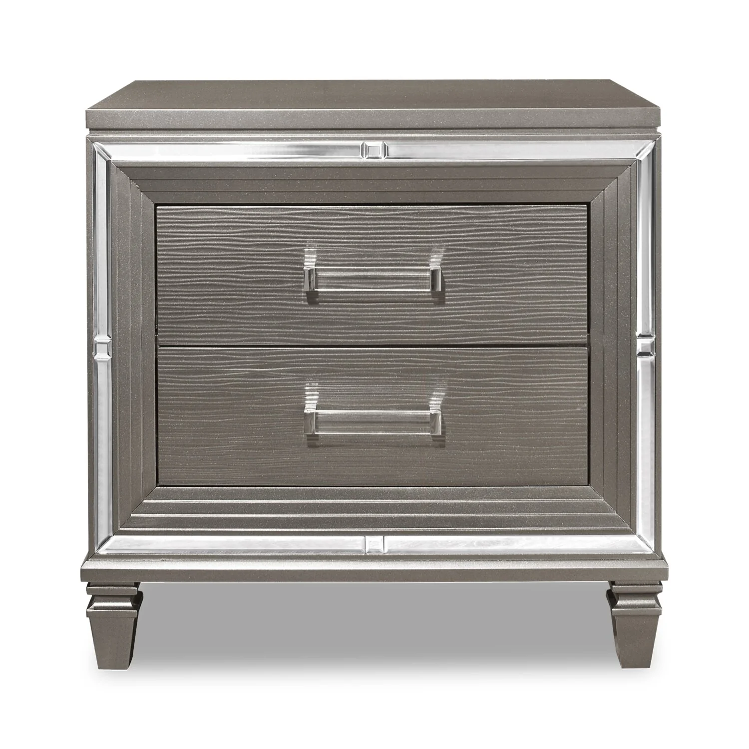 Max Bedside 2-Drawer Nightstand, 30"W x 30"H, Glam - Silver