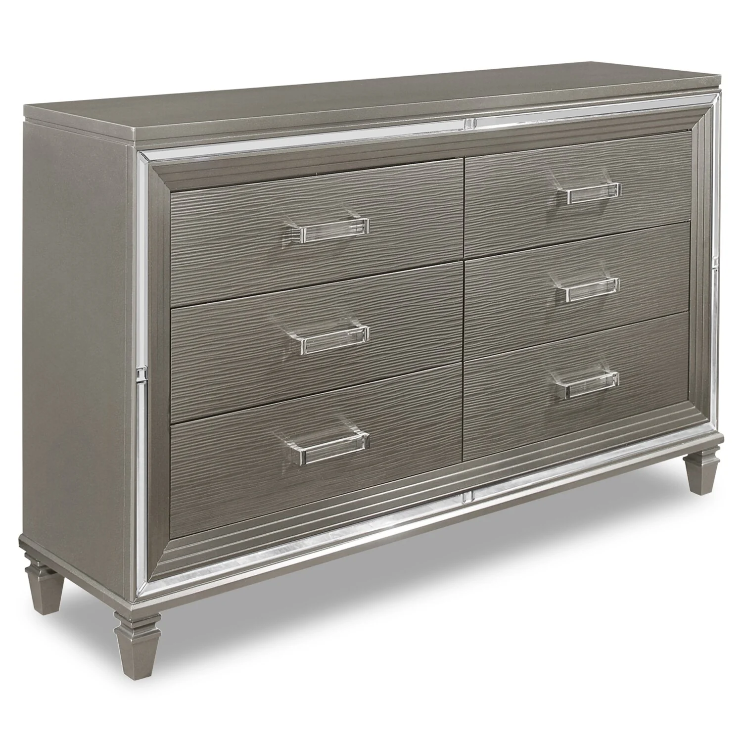 Max Bedroom 6-Drawer Dresser, 66"W x 41"H, Glam - Silver
