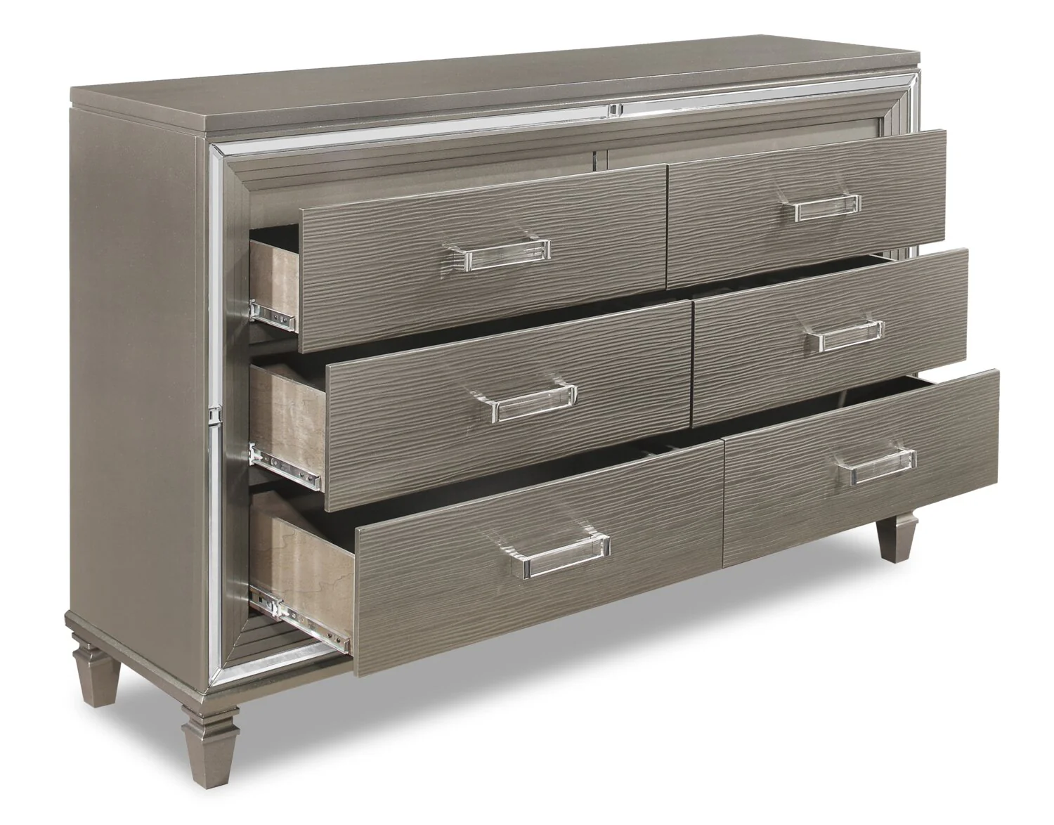 Max Bedroom 6-Drawer Dresser, 66"W x 41"H, Glam - Silver