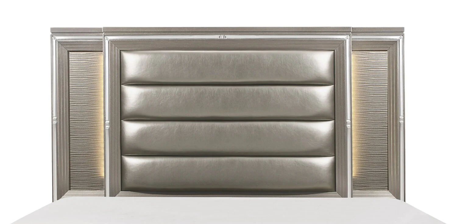 Max Panel Headboard, LED, Vegan Leather, Glam, White - King Size