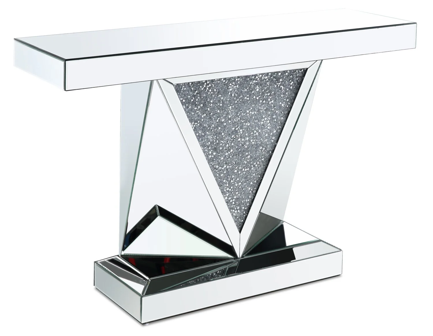 Rosie 47.5" Glam Mirror & Glass Top Sofa Table - Silver Metal with Diamond Look Legs