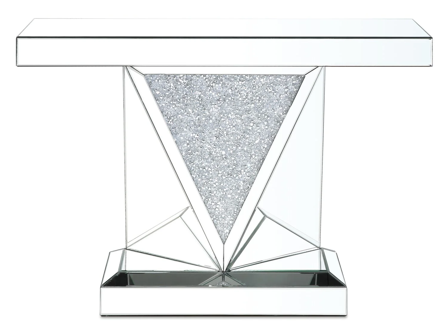 Rosie 47.5" Glam Mirror & Glass Top Sofa Table - Silver Metal with Diamond Look Legs