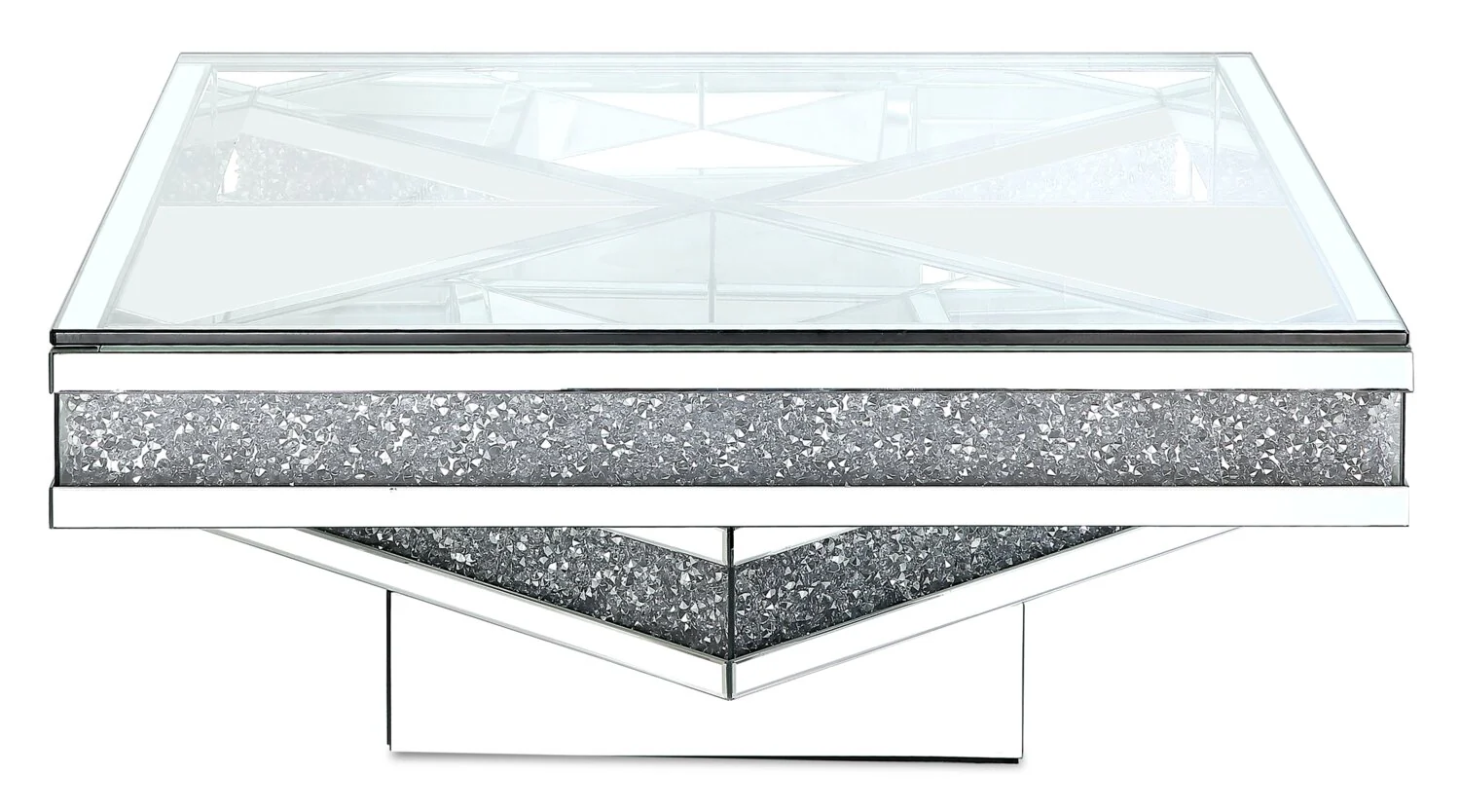 Rosie 39" Glam Mirror & Glass Top Coffee Table - Silver Metal with Diamond Look Legs