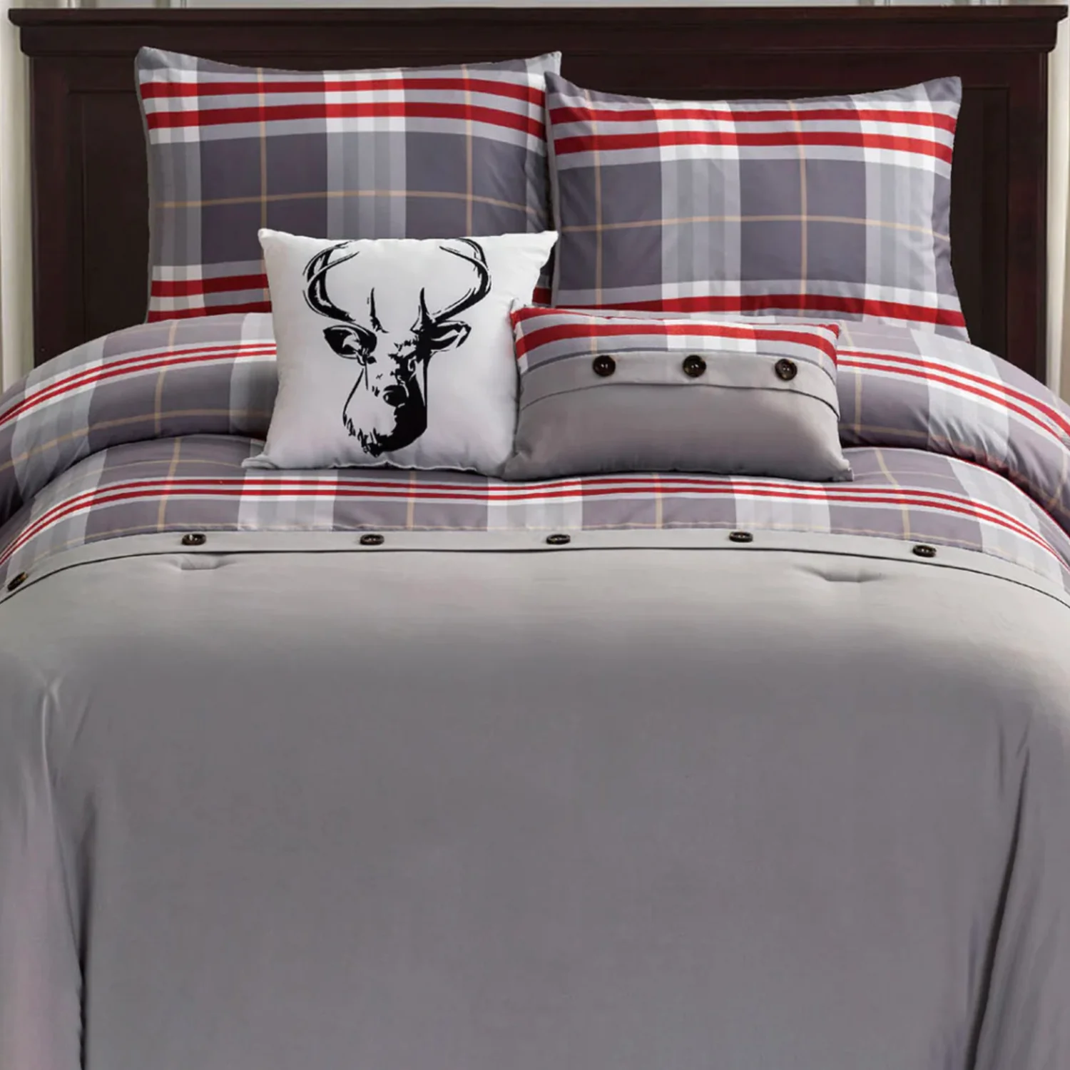 Lodge 5 Piece Queen Comforter Set - Grey
