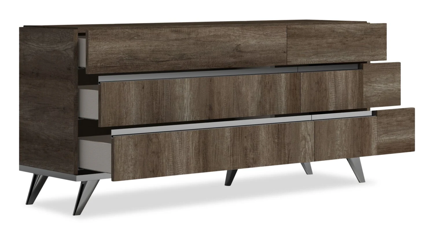 Gino Bedroom 6-Drawer Dresser - Made in Italy, 67"W x 32"H, Modern - Brown