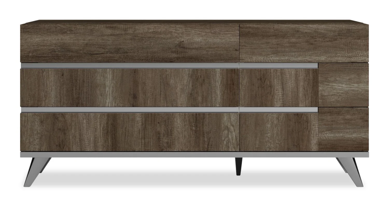 Gino Bedroom 6-Drawer Dresser - Made in Italy, 67"W x 32"H, Modern - Brown