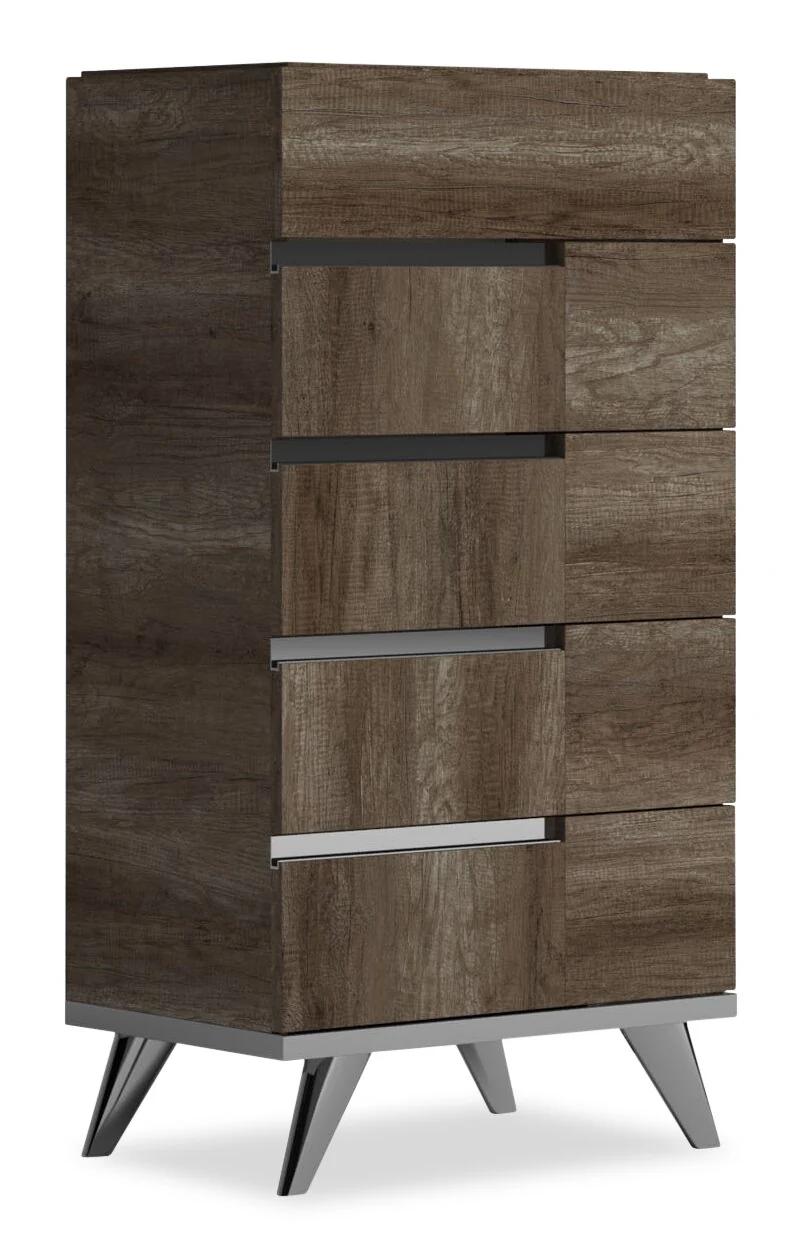 Gino Bedroom Chest of Drawers, 5-Drawer - Made in Italy, 25"W x 49"H, Modern - Brown