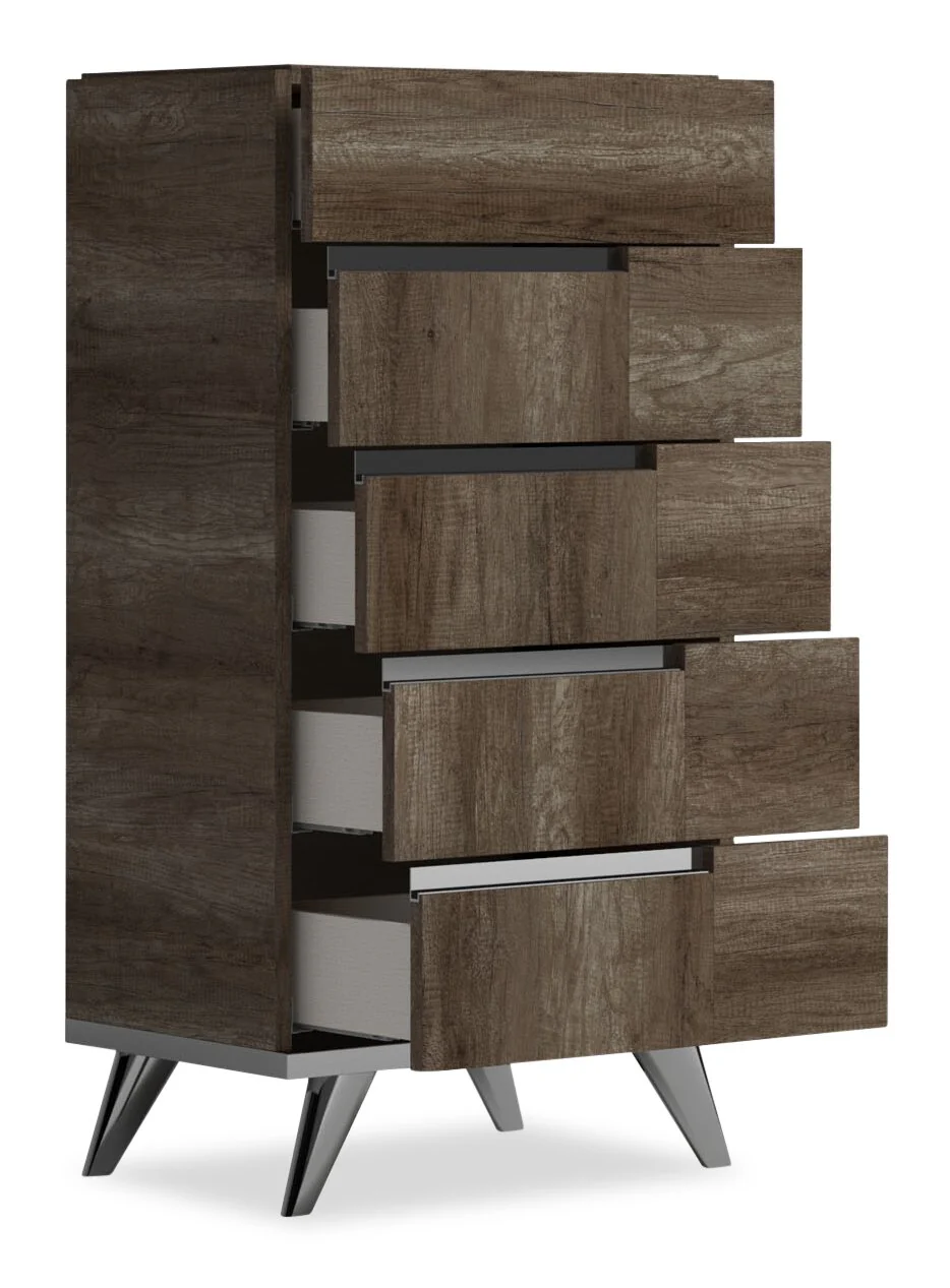 Gino Bedroom Chest of Drawers, 5-Drawer - Made in Italy, 25"W x 49"H, Modern - Brown