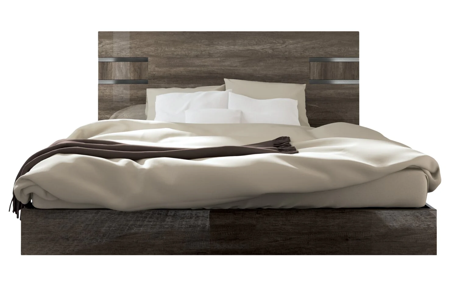Gino Panel Bed with Headboard & Frame - Made in Italy, Modern, Brown - King Size