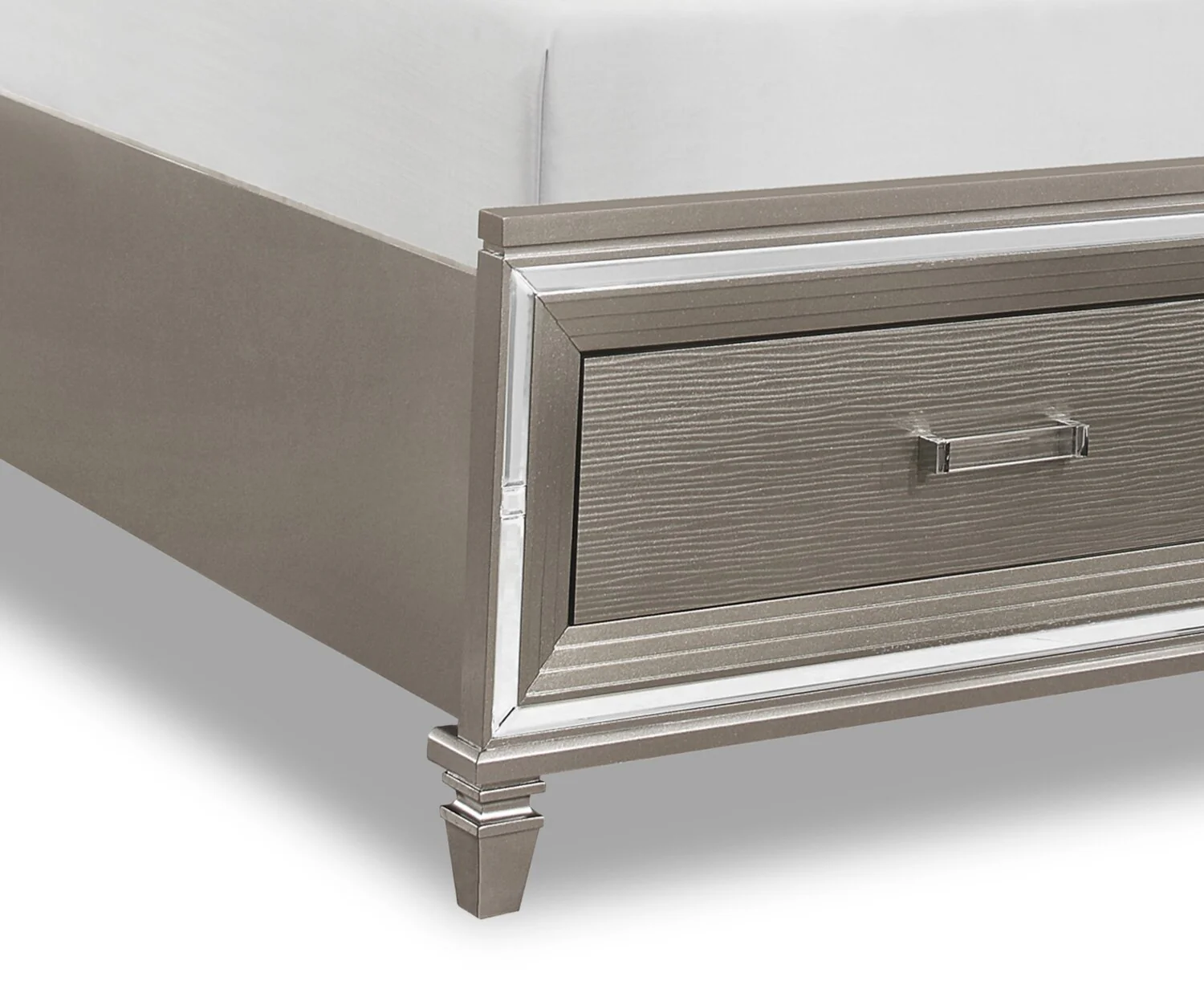 Max 6pc Bedroom Set with Storage Bed, Dresser, Mirror & Nightstand, LED, Glam, Silver - King Size
