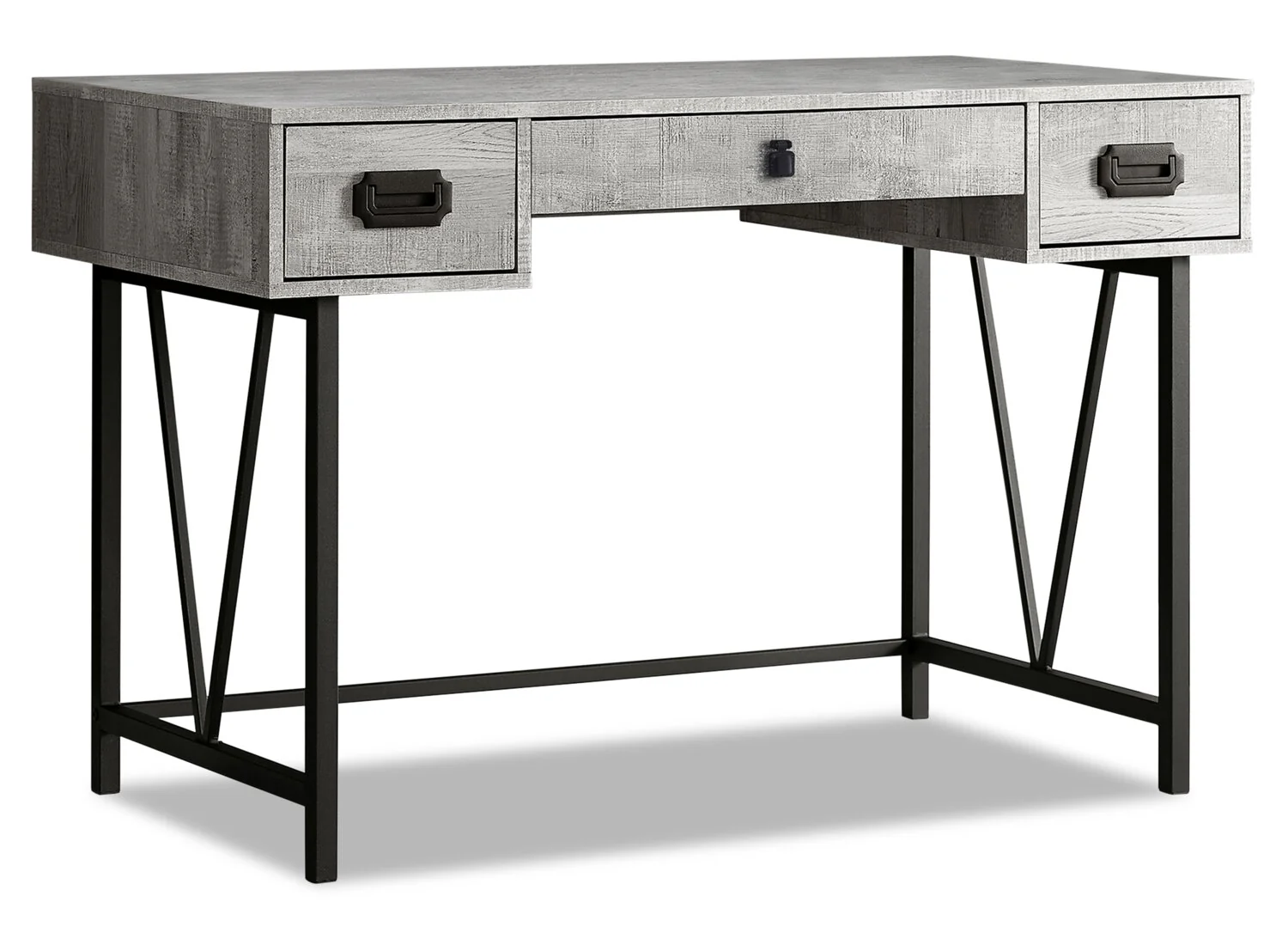 Reuben 47.25" Office Desk with 3-Drawers - Grey