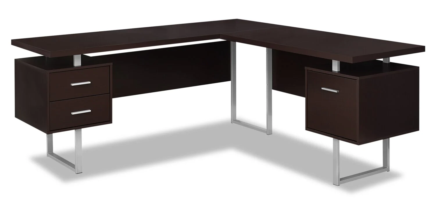 Marnie Reversible 71" L-Shaped Corner Office Desk with 3-Drawers - Espresso