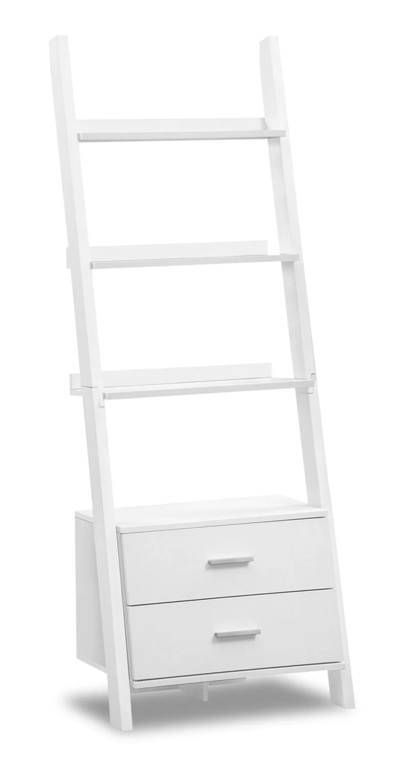 Ronan 25.5" Ladder Bookcase with Open Shelves & 2-Drawers - White