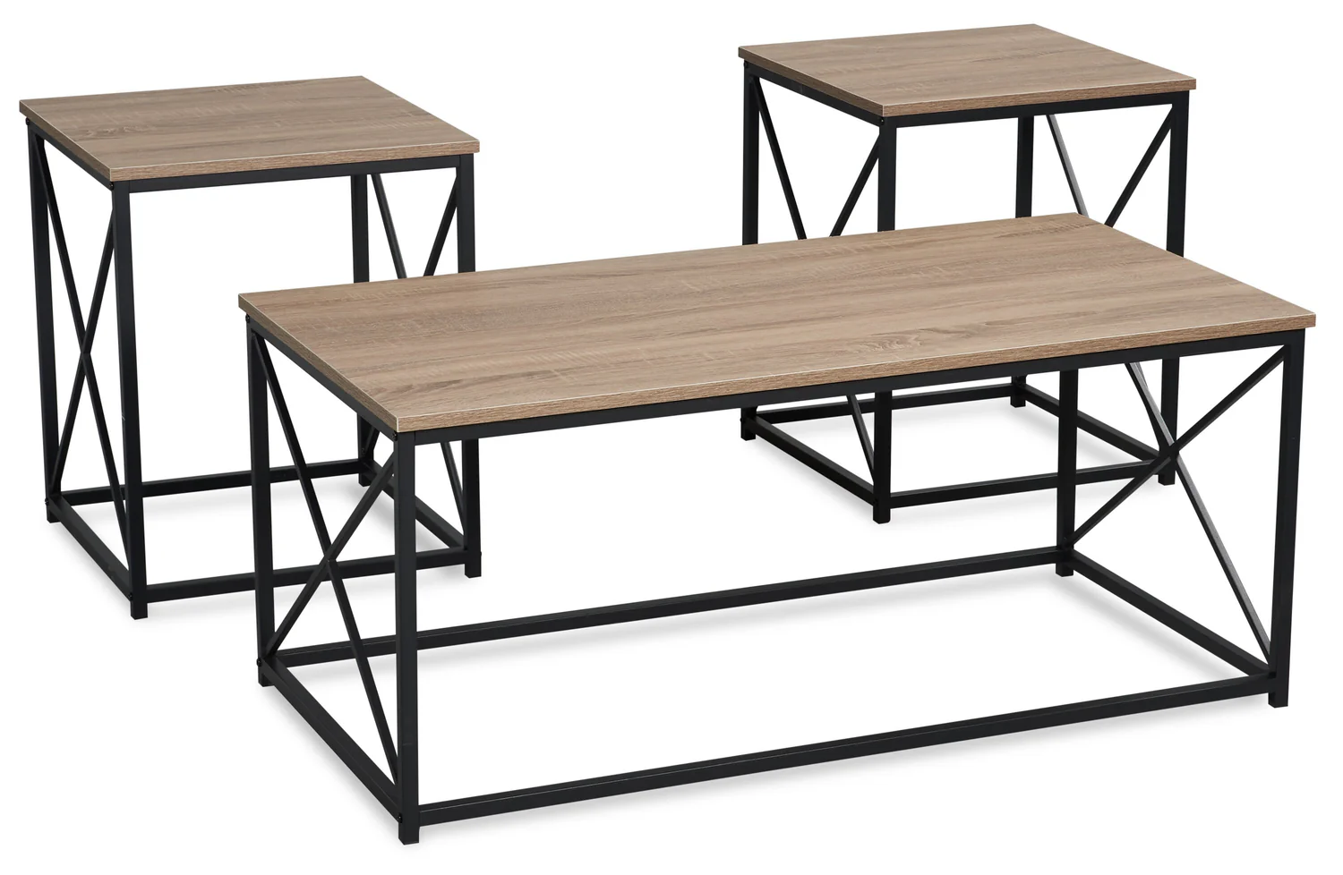 Kasey 42.25" Modern 3-Pack Coffee + 2 End Tables - Dark Taupe with Black Metal Base